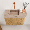 Mondiaz JOYA-DLUX 51.6cm toiletmeubel - ronding rechts kleur Oak - Wastafel FAYE positie Links Zonder kraangat kleur Arena. SW1423900