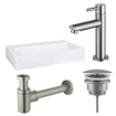 Fortifura Fuente Fonteinset - 38x24x8cm - 1 kraangat - marmer - fonteinkraan RVS geborsteld - wit SW1111482