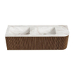 MONDIAZ KURVE-DLUX 145cm Meuble salle de bain avec module 25 D - couleur Walnut - 1 tiroir - 1 porte - vasque LEAF double / gauche - sans trou de robinet - couleur Frappe SW1137465