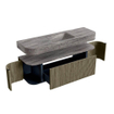 MONDIAZ THOR-DLUX 150cm badmeubel ronding links + rechts kleur Shadow met 1 lade en 2 deuren. Vrijhangende wastafel CLOUD Midden 1 kraangat kleur Oza. SW1464854