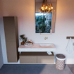 Mondiaz ALAN-DLUX Ensemble de meuble - 120cm - meuble Smoke mat - 2 tiroirs - Lavabo Cloud Opalo suspendu - vasque Droite - 0 trous de robinet SW806353