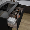 Adema Chaci Ensemble de meuble - 80x46x55cm - 1 vasque en céramique noire - sans trous de robinet - 2 tiroirs - armoire de toilette - noir mat SW856580