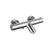 Fortifura Calvi Robinet de baignoire thermostatique avec douchette stick, support et flexible lisse Inox brossé PVD SW811957