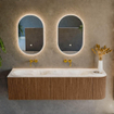 MONDIAZ KURVE-DLUX 165cm Meuble salle de bain avec module 25 D - couleur Walnut - 2 tiroirs - 1 porte - vasque STOR SMALL double / gauche - sans trou de robinet - couleur Frappe SW1137483