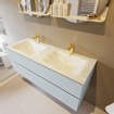 Mondiaz VICA-DLUX ensemble de meuble de salle de bain - 130cm - meuble sous-vasque argile - 2 tiroirs - lavabo encastré nuage double - 2 trous de robinet - version haute 60cm - opalo SW1086513