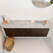 Mondiaz JOYA-DLUX 111.6cm toiletmeubel - ronding links kleur Walnut - Wastafel FAYE positie Rechts 1 kraangat kleur Glace. SW1422405