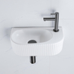 QeramiQ Fuente Ensemble de Lavabo - 40x21.5x12cm - droite - strié - demi-rond - 1 trou de robinet - céramique - ensemble de robinet gunmetal - bouchon de vidange - siphon abaissé - blanc mat SW1233033