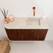 Mondiaz JOYA-DLUX Meuble de toilette 71,6cm - arrondi gauche couleur Ruby - Vasque FAYE position Droite Sans trou de robinet couleur Frappe SW1423497