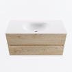 MONDIAZ VICA 100cm badmeubel onderkast Washed Oak 2 lades. Wastafel MOON midden 1 kraangat, kleur Talc. SW1381848