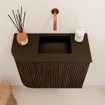 Mondiaz JOYA 51.6cm meuble de salle de bains - arrondi gauche couleur Walnut - Vasque FAYE position Droite Sans trou de robinet couleur Urban. SW1421360