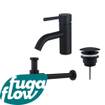 FugaFlow Eccelente Sobrado Kit mitigeur lavabo - robinet bas - bonde nonobturable - siphon design - Noir mat SW1124147