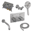 BRAUER Chrome Carving thermostatische inbouw badkraan - drukknoppen SET 04 - uitloop - 3 standen handdouche - doucheslang - wandaansluitbocht - chroom SW925504