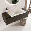 Mondiaz BUKLA Ensemble de meuble - 120x45x34cm - 0 trous de robinet - lavabo centré - solid surface - Talc - sans poignée - 1 tiroir - Mélamine - Marron foncé SW704858