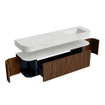 MONDIAZ THOR-DLUX 170cm badmeubel ronding links + rechts kleur Walnut met 1 lade en 2 deuren. Vrijhangende wastafel CLOUD Rechts 1 kraangat kleur Opalo. SW1465607