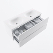 MONDIAZ VICA 120cm meuble sous lavabo Talc 2 tiroirs. Lavabo MOON double 2 trous de robinet, couleur Talc. SW1381920
