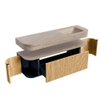 MONDIAZ THOR-DLUX 150cm badmeubel ronding links + rechts kleur Oak met 1 lade en 2 deuren. Vrijhangende wastafel CLOUD Rechts 1 kraangat kleur Saba. SW1464880
