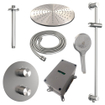BRAUER Brushed Carving douche de pluie encastrée thermostatique - 3 voies - ronde - set 96 - pomme de douche 30cm - bras de plafond - douchette 3 jets - flexible de douche - barre de douche intégrée - inox brossé PVD SW1159205