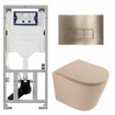 QeramiQ Dely Toiletset - 36.3x51.7cm - diepspoel - rimless - Geberit UP320 inbouwreservoir - softclose toilet zitting - geborsteld messing bedieningsplaat - rechthoekige knoppen - mat beige SW1242408