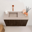 Mondiaz JOYA-DLUX 60cm toiletmeubel - kleur Walnut - Wastafel FAYE positie Links Zonder kraangat kleur Saba. SW1424639