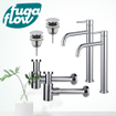 FugaFlow Eccelente Sobrado Slim Kit robinet lavabo - pour double vasque - robinet rehaussé - bonde clic clac - siphon design bas - Chrome brillant SW1124112