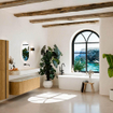 MONDIAZ THOR-DLUX 150cm badmeubel ronding links + rechts kleur Oak met 1 lade en 2 deuren. Vrijhangende wastafel CLOUD Rechts zonder kraangat kleur Ostra. SW1464626