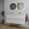 Saniclass Chaci Badkamermeubelset - 120x45x55cm - keramische wastafel glans wit - 2 wasbakken - 2 kraangaten - 2 lades - mat wit SW721287