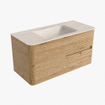 Mondiaz CIRO-DLUX Ensemble de meuble de salle de bains - 100x45x50cm - plan-vasque solid surface Meli - 1 bassin au milieu - sans trous de robinet - 2 tiroirs - chêne SW1531378