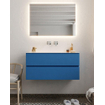 Mondiaz VICA ensemble de meuble de salle de bain - 100cm - meuble sous-vasque jeans - 2 tiroirs - lavabo cloud milieu - sans trou de robinet - miroir LED - version XL 60cm haut SW1098223