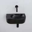 QeramiQ Fuente Ensemble de Lavabo - 40x21.5x12cm - strié - demi-rond - céramique - ensemble de robinet noir mat - bouchon de vidange - siphon abaissé - noir mat SW1233088