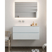 Mondiaz VICA ensemble de meuble de salle de bain - 100cm - meuble sous-vasque argile - 2 tiroirs - lavabo nuage gauche - sans trou de robinet - miroir LED - version XL 60cm de haut SW1097904