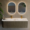 Mondiaz KURVE-DLUX Ensemble meuble de salle de bains - 145x46x40cm - 1 tiroir - 1 porte - lavabo solid surface - double / droite - 2 trous de robinet - Shadow SW1414386