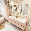MONDIAZ Vica Ensemble meuble de salle de bains - 160cm - meuble bas rosee - 4 tiroirs - lavabo cloud double - 2 trous de robinet - version haute 60cm - talc SW1083375