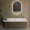 Mondiaz KURVE Ensemble de meuble de salle de bains - 125x46x40cm - 1 tiroir - 1 porte - lavabo solid surface - droit - sans trou de robinet - Shadow SW1414237