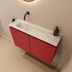 MONDIAZ TURE-DLUX Meuble toilette - 80cm - Fire - EDEN - vasque Ostra - position gauche - sans trou de robinet SW1104834