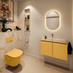 MONDIAZ TURE-DLUX Meuble toilette - 80cm - Ocher - EDEN - vasque Frappe - position centrale - sans trou de robinet SW1102868