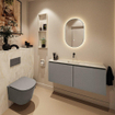 MONDIAZ TURE-DLUX Meuble toilette - 120cm - Smoke - EDEN - vasque Ostra - position centrale - sans trou de robinet SW1105103