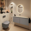 MONDIAZ TURE-DLUX Meuble WC 120 cm Smoke. Lavabo EDEN Ostra position milieu. Sans trou de robinet. SW1105103