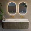 Mondiaz KURVE Ensemble de meubles de salle de bains - 145x46x40cm - 1 tiroir - 1 porte - vasque solid surface - double / droite - sans trou de robinet - Shadow SW1414128