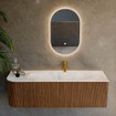 MONDIAZ KURVE-DLUX 145cm Meuble salle de bain avec module 25 G - couleur Walnut - 1 tiroir - 1 porte - vasque BIG LARGE droite - 1 trou de robinet - couleur Frappe SW1137455