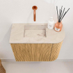 Mondiaz JOYA-DLUX 51.6cm toiletmeubel - ronding rechts kleur Oak - Wastafel FAYE positie Links Zonder kraangat kleur Frappe. SW1421920