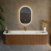 MONDIAZ KURVE-DLUX 170cm Meuble salle de bain avec module 25 G et D - couleur Walnut - 1 tiroir - 2 portes - vasque BIG LARGE centre - 1 trou de robinet - couleur Ostra SW1137847