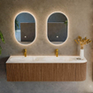 MONDIAZ KURVE-DLUX 165cm Meuble salle de bain avec module 25 D - couleur Walnut - 2 tiroirs - 1 porte - vasque STOR SMALL double / gauche - 2 trous de robinet - couleur Ostra SW1137911