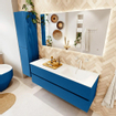 Mondiaz VICA ensemble de meuble de salle de bain - 140cm - meuble sous-vasque jeans - 2 tiroirs - lavabo cloud droite - 1 trou de robinet - couleur talc - miroir LED - version XL 60cm de haut SW1095554