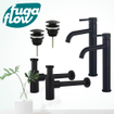 FugaFlow Eccelente Sobrado Kit robinet lavabo - pour double vasque - robinet rehaussé - bonde clic clac - siphon design - Noir mat SW1124266