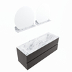 Mondiaz VICA-DLUX ensemble de meuble de salle de bain - 130cm - meuble sous-vasque gris foncé - 2 tiroirs - lavabo encastré cloud double - sans trous de robinet - version haute de 60cm - glace SW1087599