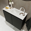 MONDIAZ TURE Fonteinset - 60x23x50cm - 1 kraangat - 2 deuren - urban mat - Wasbak rechts - Solid Surface Wit SW474898