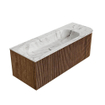 MONDIAZ KURVE-DLUX 125cm Meuble salle de bain avec module 25 D - couleur Walnut - 1 tiroir - 1 porte - vasque BIG MEDIUM gauche - sans trou de robinet - couleur Glace SW1138028