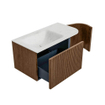 MONDIAZ KURVE-DLUX 85cm Meuble salle de bain avec module 25 D - couleur Walnut - 1 tiroir - 1 porte - vasque CLOUD gauche - sans trou de robinet - couleur Opalo SW1137614