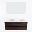 Mondiaz VICA ensemble de meuble de salle de bain - 120cm - meuble sous-vasque marron foncé - 2 tiroirs - lavabo denia double - 2 trous de robinet - couleur Blanc Brillant - miroir LED - version XL 60cm de haut SW1091950