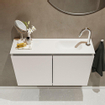 MONDIAZ TURE Kit lave-mains - 80x23x50cm - 1 trou de robinet - 2 portes - lin mat - Lavabo à droite - Solid Surface Blanc SW475093